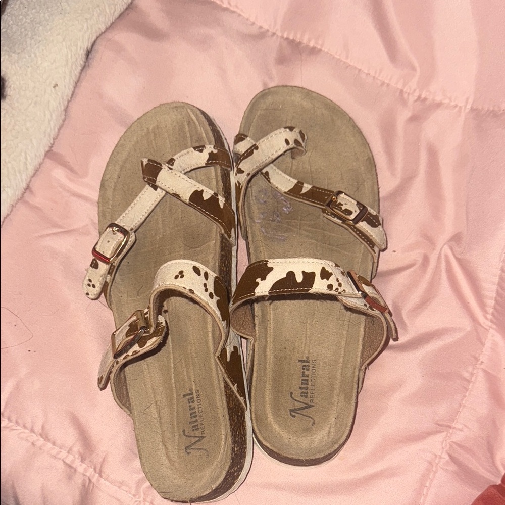 Natural Sandals with Cow Print Straps